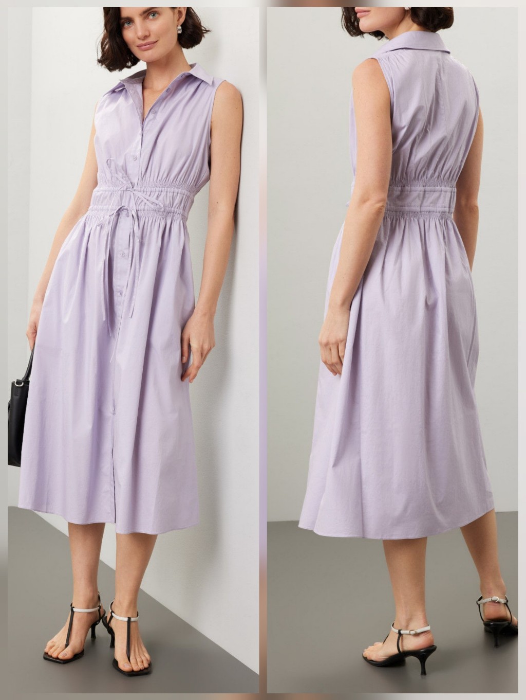 Thakoon Lavender Tie Waist Dress Sleeveless Collared Front Button Size S